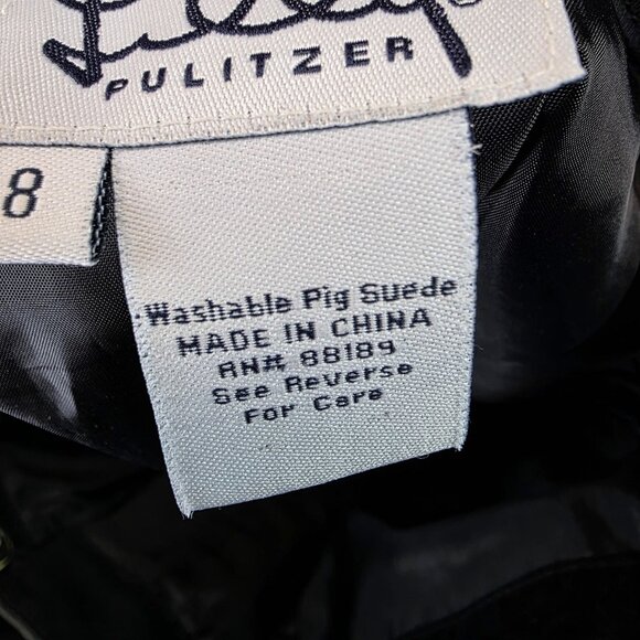 Lilly Pulitzer Suede Skirt Womens 8 Charcoal A-Line Washable Pig Suede Pockets - Picture 4 of 11